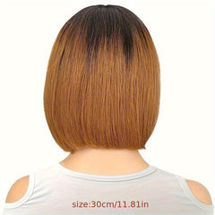 Short Brown Bob Wig with Bangs Synthetic Straight Hair for Daily Party Use