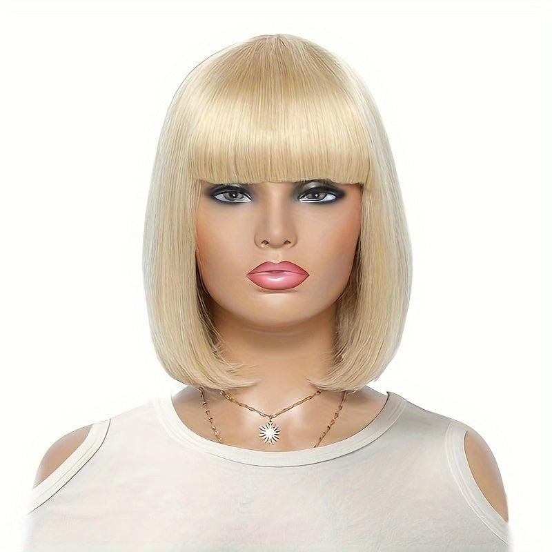 Short Brown Bob Wig with Bangs Synthetic Straight Hair for Daily Party Use