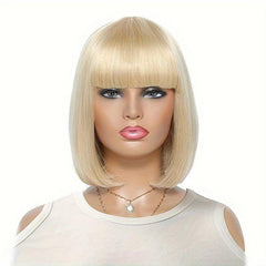 Short Brown Bob Wig with Bangs Synthetic Straight Hair for Daily Party Use