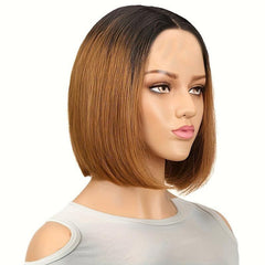 Short Brown Bob Wig with Bangs Synthetic Straight Hair for Daily Party Use
