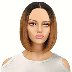 Short Brown Bob Wig with Bangs Synthetic Straight Hair for Daily Party Use