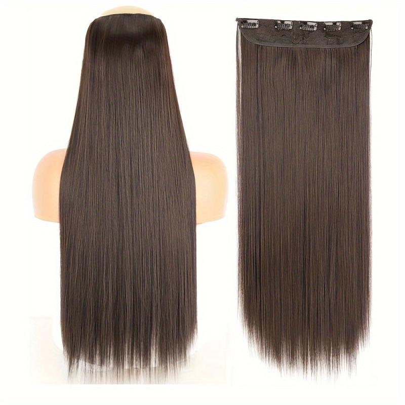 28 cm Synthetic Hair Clip-In Extensions High Temp Fiber Brown Wig