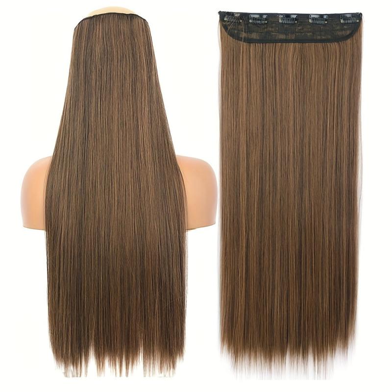 28 cm Synthetic Hair Clip-In Extensions High Temp Fiber Brown Wig