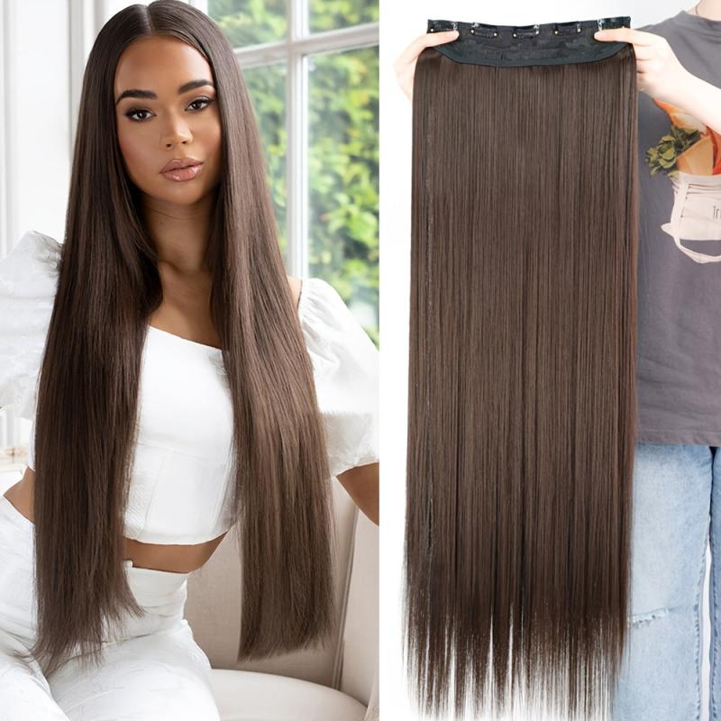 28 cm Synthetic Hair Clip-In Extensions High Temp Fiber Brown Wig