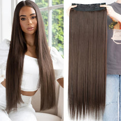 28 cm Synthetic Hair Clip-In Extensions High Temp Fiber Brown Wig