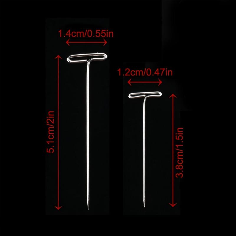 50pcs Silver Wig T Pins 38 51mm Needle Salon Styling Tools