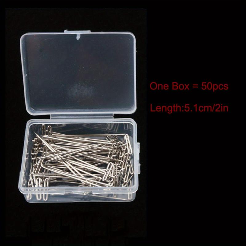 50pcs Silver Wig T Pins 38 51mm Needle Salon Styling Tools