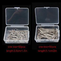 50pcs Silver Wig T Pins 38 51mm Needle Salon Styling Tools