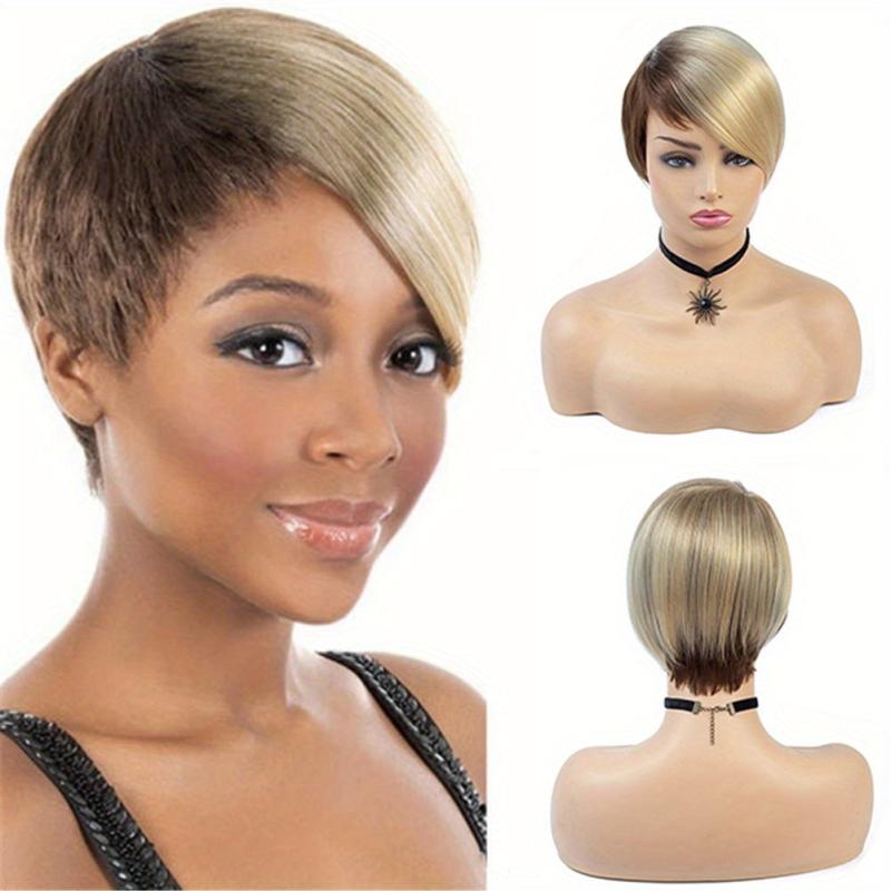 Short Pixie Cut Wigs With Bangs Synthetic Fiber Hair Wigs For Women