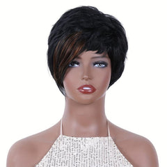 Short Pixie Cut Wigs With Bangs Synthetic Fiber Hair Wigs For Women