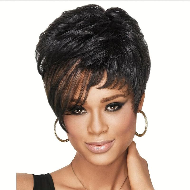 Short Pixie Cut Wigs With Bangs Synthetic Fiber Hair Wigs For Women