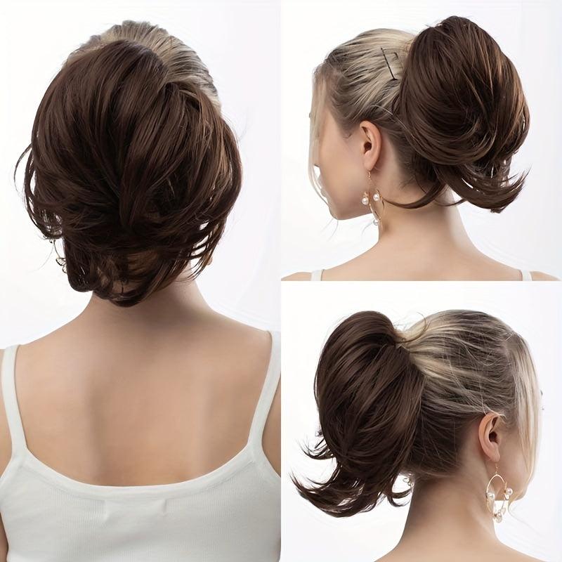 Short Straight Hair Bun Ponytail Extension