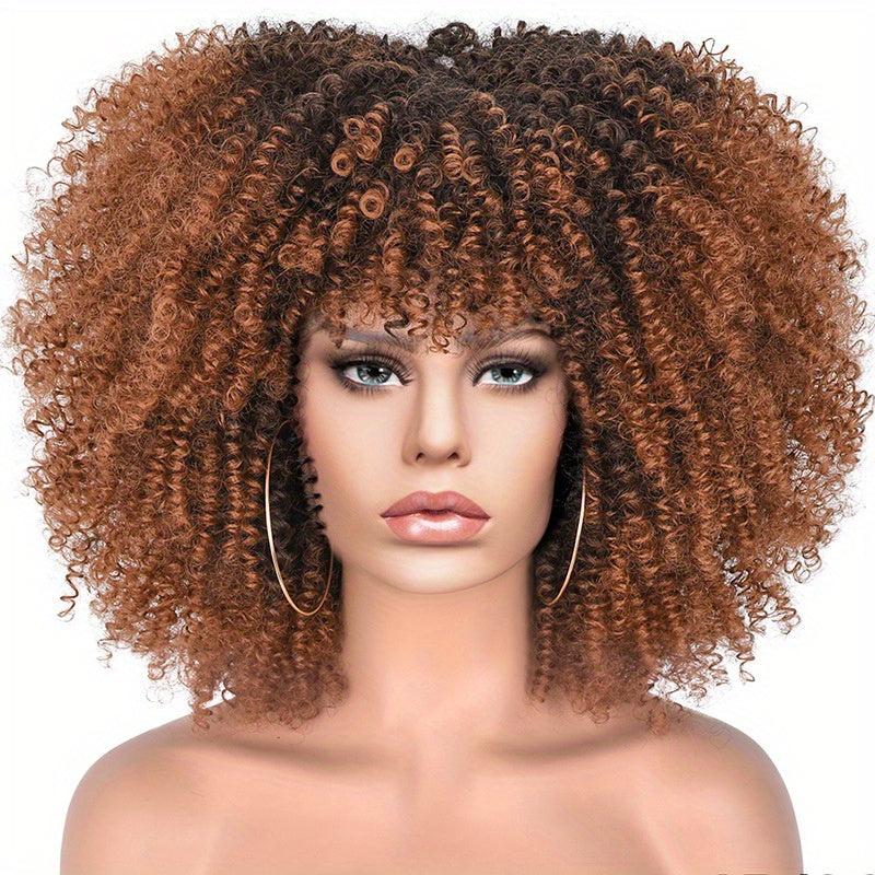 35 56 Cm Afro Curly Kinky Hair Wigs with Bangs Synthetic