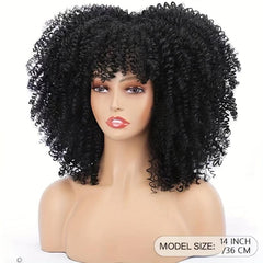 35 56 Cm Afro Curly Kinky Hair Wigs with Bangs Synthetic