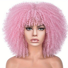 35 56 Cm Afro Curly Kinky Hair Wigs with Bangs Synthetic
