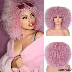35 56 Cm Afro Curly Kinky Hair Wigs with Bangs Synthetic