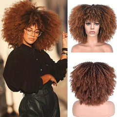 35 56 Cm Afro Curly Kinky Hair Wigs with Bangs Synthetic