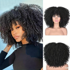 35 56 Cm Afro Curly Kinky Hair Wigs with Bangs Synthetic