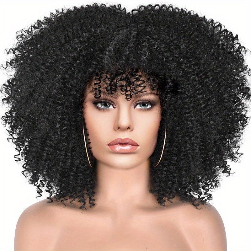 35 56 Cm Afro Curly Kinky Hair Wigs with Bangs Synthetic