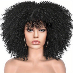 35 56 Cm Afro Curly Kinky Hair Wigs with Bangs Synthetic