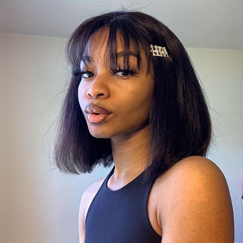 Short Bob Straight Human Hair Wig with Bangs 15-56 cm