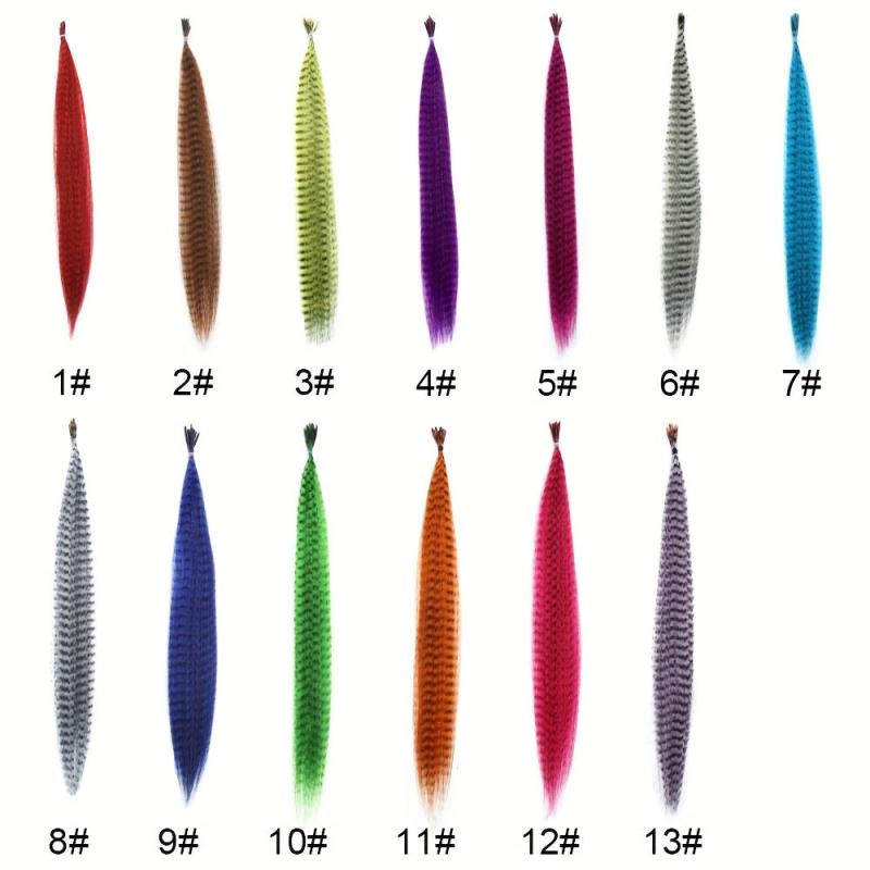 10pcs Colored Feather Hair Extensions 40-64 Cm Synthetic Fiber Stylish for Women