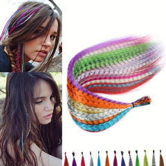 10pcs Colored Feather Hair Extensions 40-64 Cm Synthetic Fiber Stylish for Women