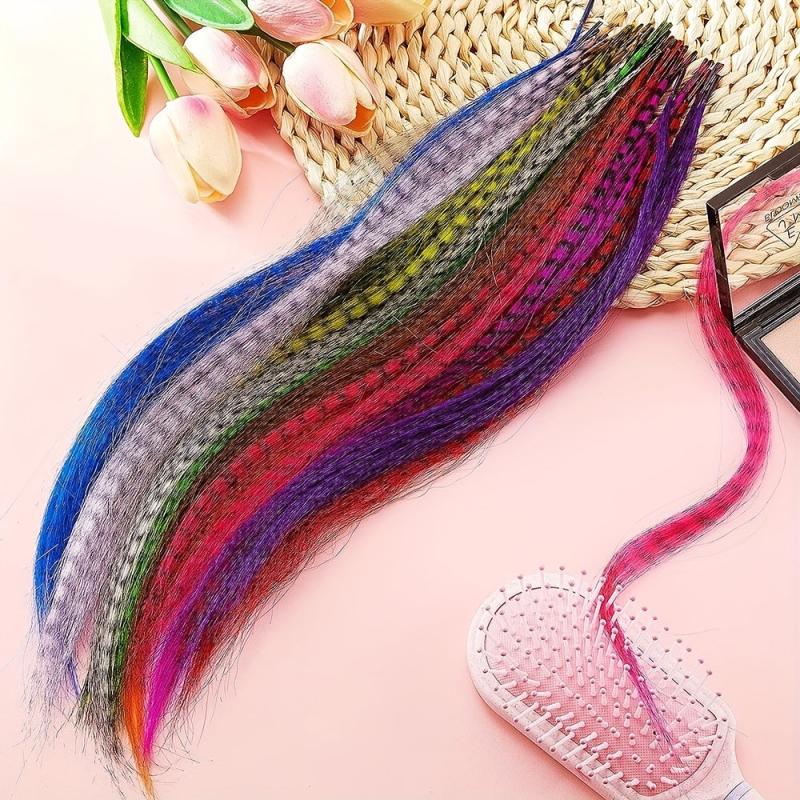 10pcs Colored Feather Hair Extensions 40-64 Cm Synthetic Fiber Stylish for Women