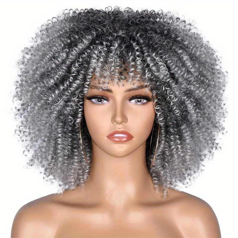 25 4 Cm Short Afro Kinky Curly Hair Wigs With Bangs For Women Synthetic Ombre