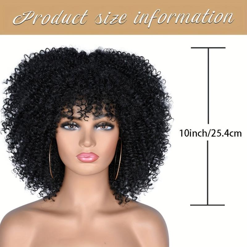25 4 Cm Short Afro Kinky Curly Hair Wigs With Bangs For Women Synthetic Ombre