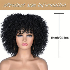 25 4 Cm Short Afro Kinky Curly Hair Wigs With Bangs For Women Synthetic Ombre