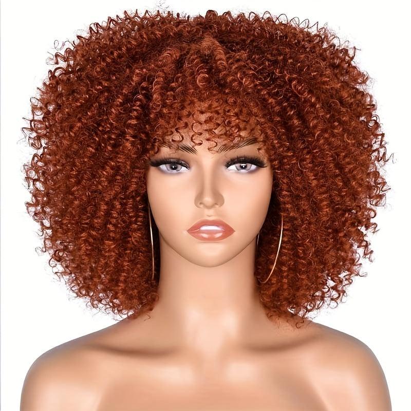 25 4 Cm Short Afro Kinky Curly Hair Wigs With Bangs For Women Synthetic Ombre