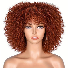 25 4 Cm Short Afro Kinky Curly Hair Wigs With Bangs For Women Synthetic Ombre