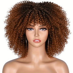 25 4 Cm Short Afro Kinky Curly Hair Wigs With Bangs For Women Synthetic Ombre