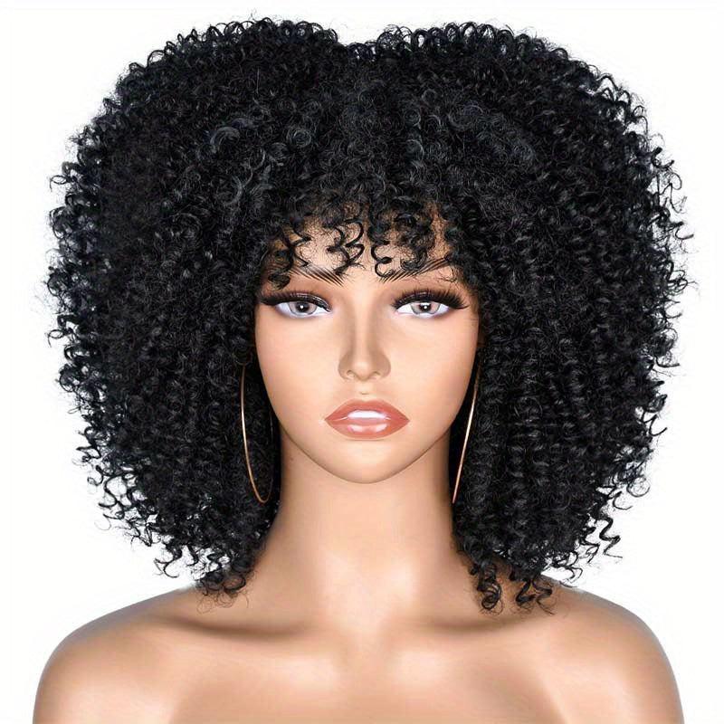 25 4 Cm Short Afro Kinky Curly Hair Wigs With Bangs For Women Synthetic Ombre