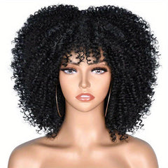 25 4 Cm Short Afro Kinky Curly Hair Wigs With Bangs For Women Synthetic Ombre