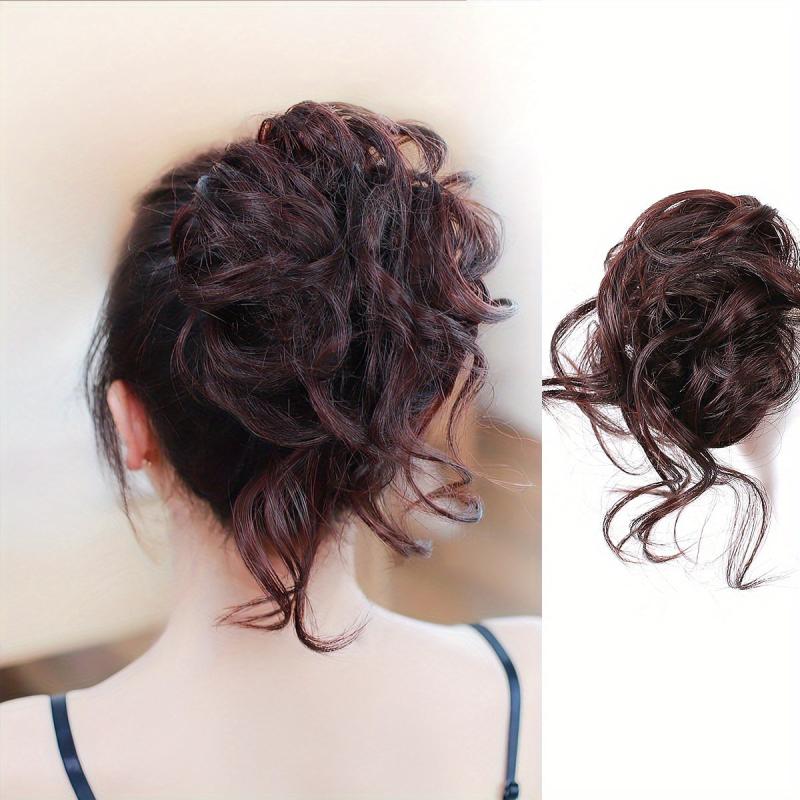 Messy Bun Hairpiece Curly Wavy Synthetic Hair Scrunchie Extensions Brown