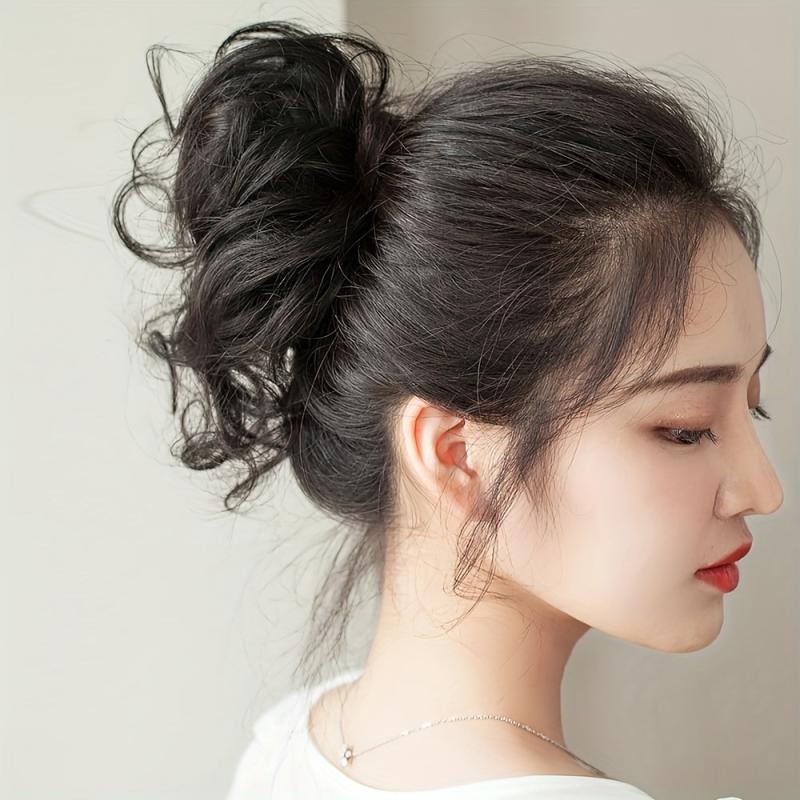 Messy Bun Hairpiece Curly Wavy Synthetic Hair Scrunchie Extensions Brown