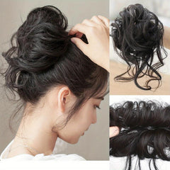 Messy Bun Hairpiece Curly Wavy Synthetic Hair Scrunchie Extensions Brown