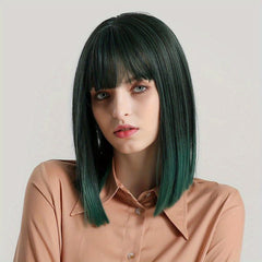 35 56 Cm Green Curly Synthetic Wig With Bangs for Women