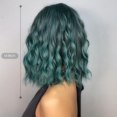 35 56 Cm Green Curly Synthetic Wig With Bangs for Women