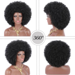 Short Afro Kinky Curly Hair Wig - Natural Looking Synthetic Wig for Women