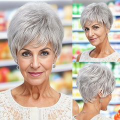 Short Straight Pixie Cut Wig With Bangs Synthetic Wig Heat Resistant