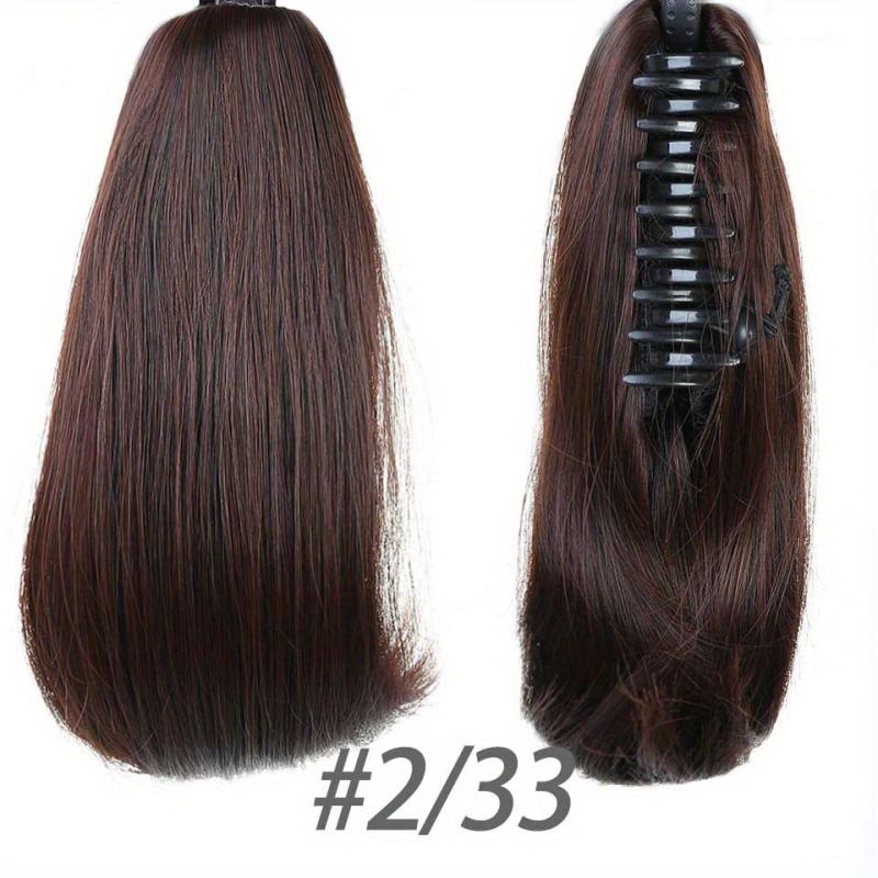 Short Claw Clip In Ponytail Extension Straight Bouncy Synthetic Hair