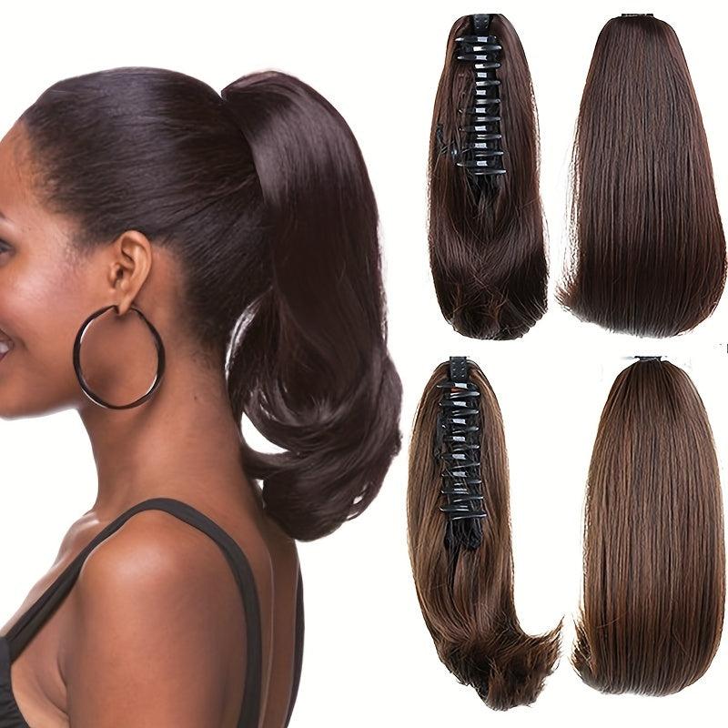 Short Claw Clip In Ponytail Extension Straight Bouncy Synthetic Hair
