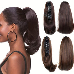 Short Claw Clip In Ponytail Extension Straight Bouncy Synthetic Hair