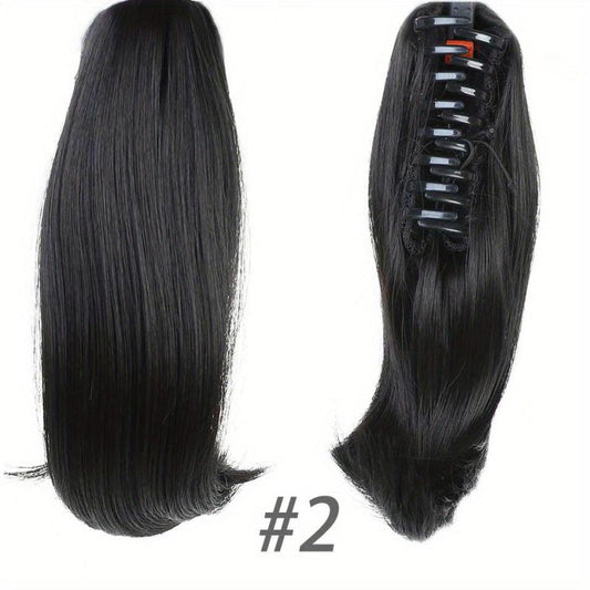 Short Claw Clip In Ponytail Extension Straight Bouncy Synthetic Hair