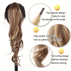 Curly Ponytail Hair Pieces Flexible Wire Wrap Blonde Hair Extensions