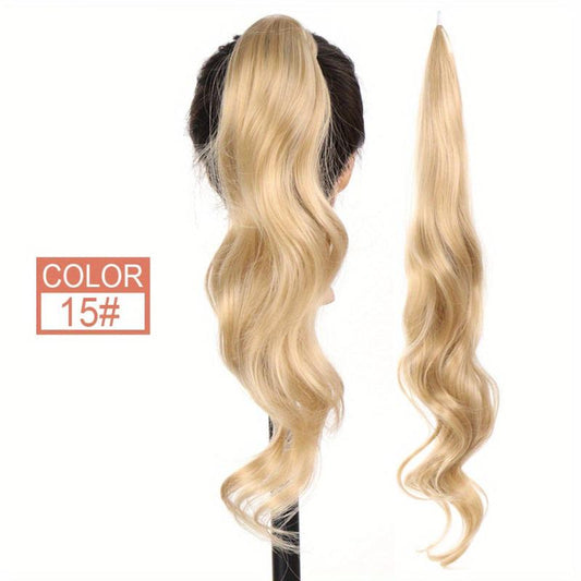 Curly Ponytail Hair Pieces Flexible Wire Wrap Blonde Hair Extensions