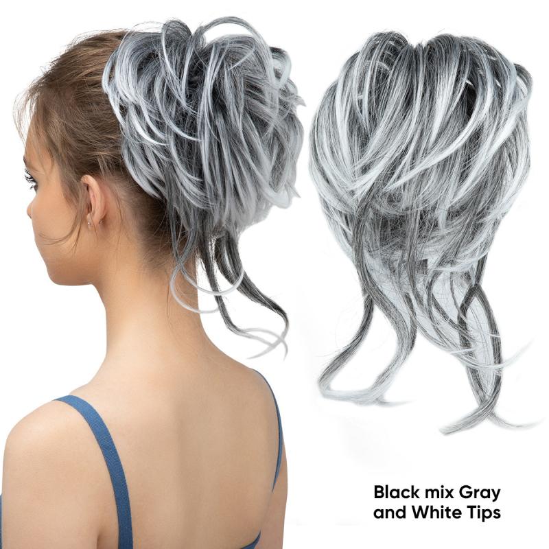 Messy Hair Buns Elastic Band Clip In Ponytail Hair Extensions